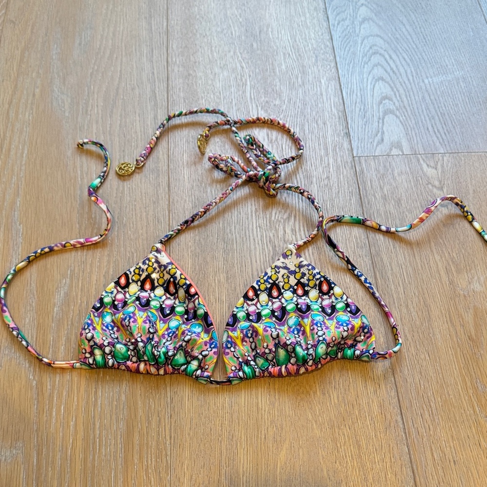Luli Fama Multicolor Crystal Embellished Triangle Bikini Top